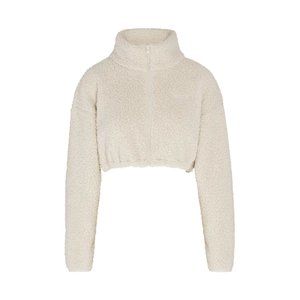 SKIMS TEDDY ZIP UP CROP JACKET in BONE, Size M